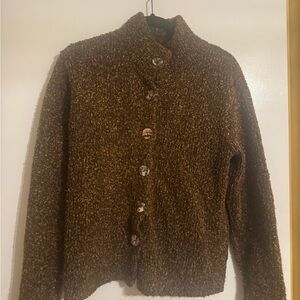 🌿 Oona Textured Button-Front Sweater Cardigan – Brown Tweed | Size M/L